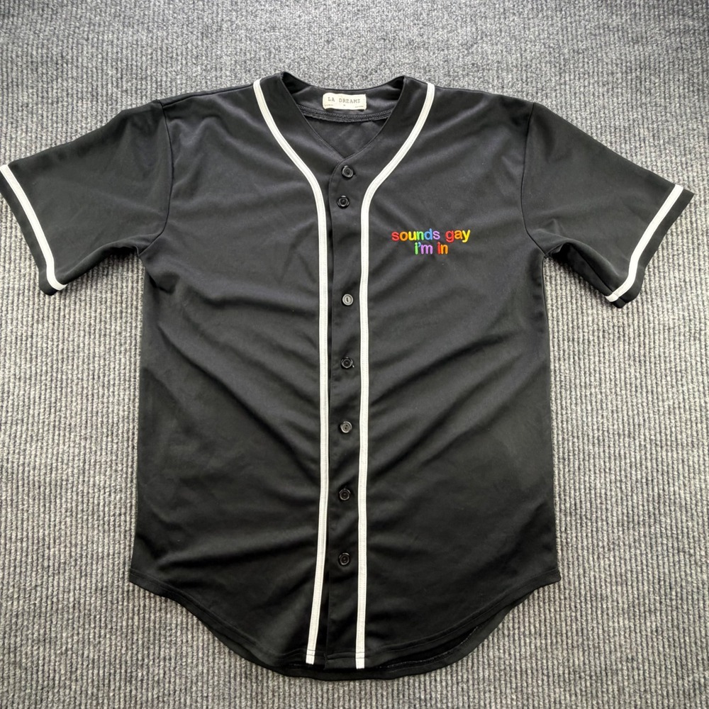 LA DREAMZ "Sounds Gay I'm In" Baseball Jersey Black Med Pride LGBTQ Streetwear
